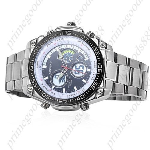 Army Military Analog Digital Date LED Sport Quartz Wrist Wristwatch Men&#039;s Silver