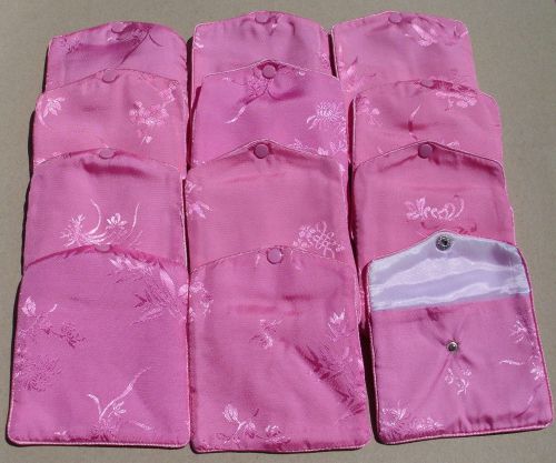 12 - PINK EMBROIDERED SILK JEWELRY POUCHES, PURSES, GIFT BAGS, COSMETIC BAG