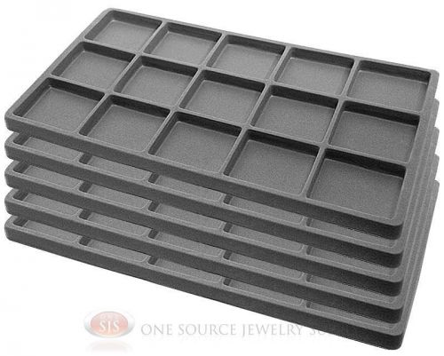 5 Gray Insert Tray Liners W/ 15 Compartments Drawer Organizer Jewelry Displays