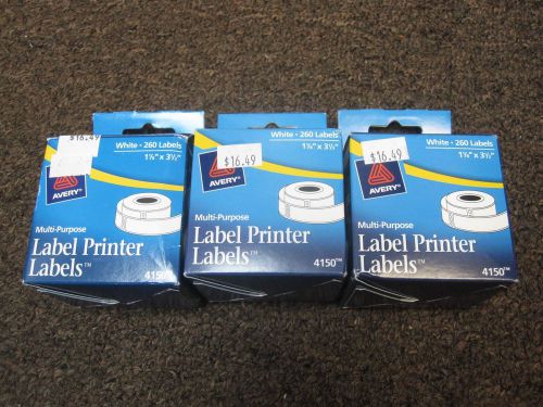 3 New GENUINE Avery 4150 White Multi Pupose Labels Printer 260  1-1/8&#034; x 3-1/2&#034;