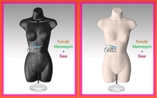 2 Mannequin Woman Female Body Dress Form Display Clothing Acrylic Stand Hanging