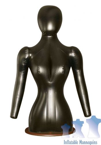 Inflatable Female Torso with Head and Arms, Black And Wood Table Top Stand Brown