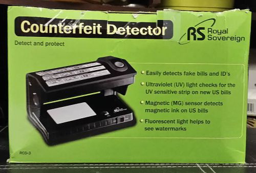 Royal Sovereign RCD-3 Counterfeit Bill Detector Ultraviolet, Magnetic Watermark