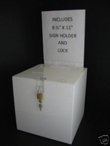 12x12 White Acrylic Ballot Box Sign Holder and Lock  Lot of 1   DS-SBB-1212H-WHT