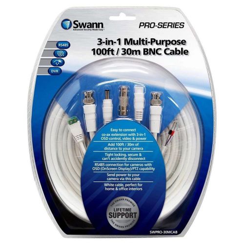 Swann Pro 30m CCTV PTZ Camera 3 Cable Wire White BNC Video Power Telemetry Data