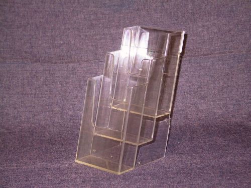 Clear Acrylic Standing Brochure Holder with 3 Verticallly Stacked Pockets (USED)