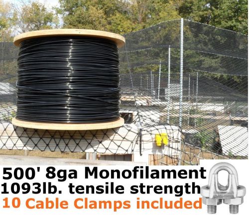500&#039; 8GA CABLE SUPPORTS POULTRY AVIARY NETTING DEER BLOCK NET &amp; 10 Cable Clamps