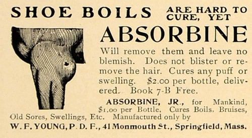 1906 ad w.f. young shoe boil cures absorbine bottle - original advertising cl4 for sale