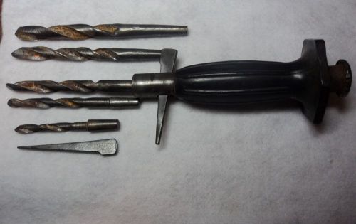 Hand drill    concrete     with  5 boring drills  vintage tool for sale