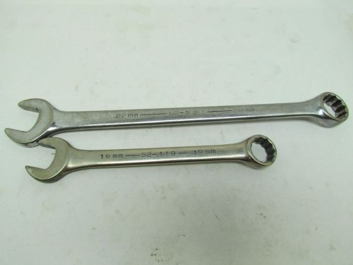 Armstrong 52-119 52-222 Metric Combination Wrench 19mm 22mm USA 12pt Lot of 2