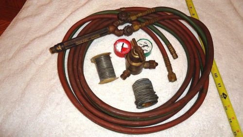 Vintage victor brass welding mixing torch regulator gauge gas hose silver solder for sale