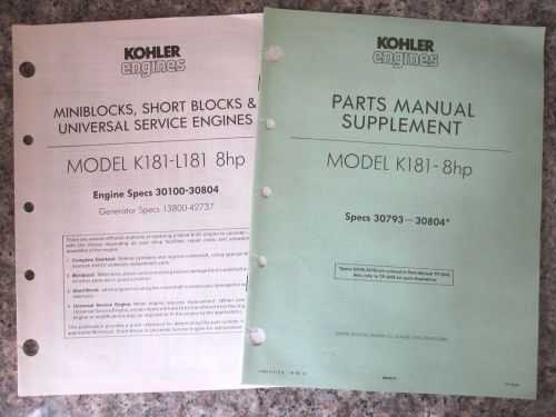 Kohler Engines Owner&#039;s Parts Manual Engine Specs 30793 - 30804 Model K181 - L181