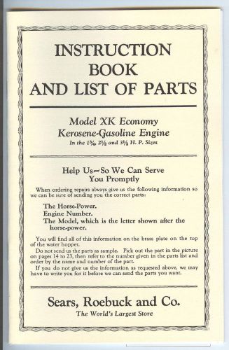 Model XK Economy Kerosene Gasoline Engine Manual  Hercules Sears Roebuck