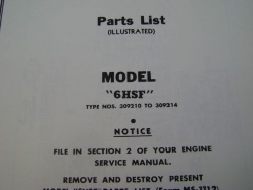 briggs and stratton parts list model series 6HSF type no 309210 to 309214
