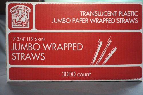 Bakers and chefs translucent plastic jumbo paper wrapped straws 7 3/4&#034; 2000+ for sale