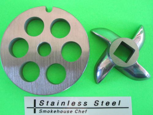 Size #8 x 1/2&#034; meat grinder PLATE &amp; KNIFE for manual or electric fits LEM etc