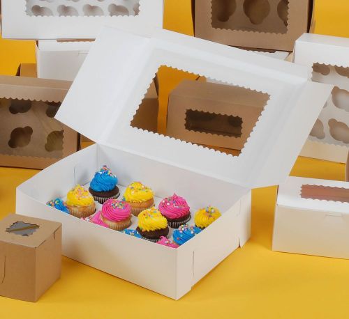 12-Cupcake/Pastry Boxes, White with Window, 14x10x4, 100ct, BOXit 1410W-126