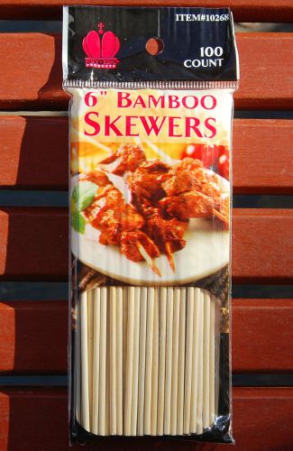 100 poly-king 6&#034; round wood bamboo kabab appetizer skewers 1 package of 100 for sale