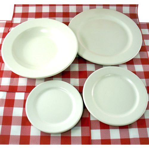 24 Pc Set Of Smooth Melamine Restaurant Bowls, Salad, Dessert, &amp; Dinner Plates