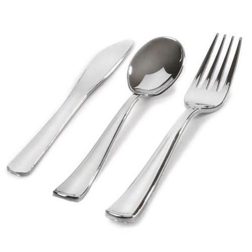 100 Sets Silver Secrets Plastic Silverware, Looks Like Silver Cutlery Combo of