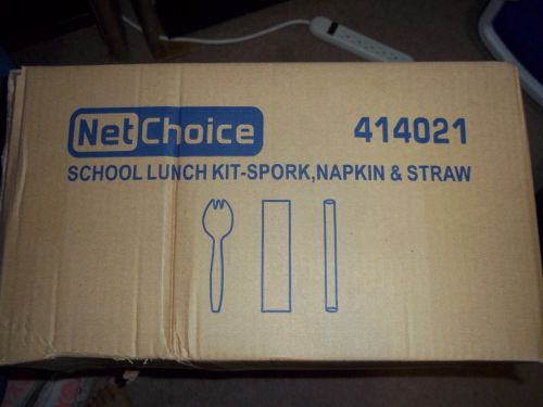 Net Choice Wrapped Cutlery Kit, Spork/Straw/Napkin, White, 1000 sets
