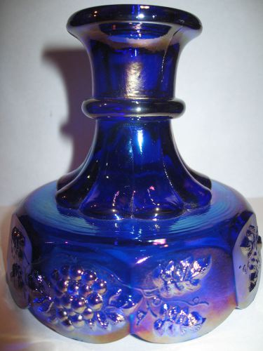 Cobalt blue carnival glass Fairy lamp candle holder candlestick art stick grape