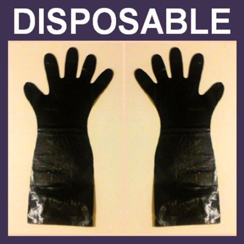 Box of 100 elbow length black plastic disposable gloves for sale