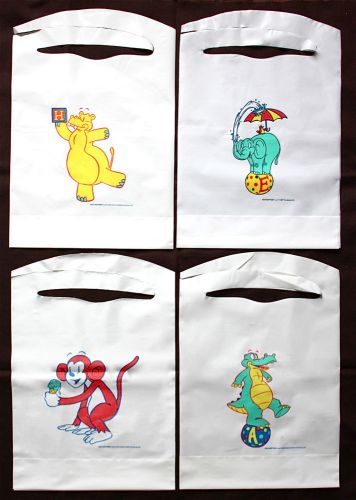 Disposable kid&#039;s kritters bibs 100 pack plastic 4 designs for sale