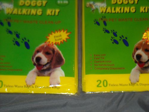 2 packs - 40 ri-pac doggy walking kit pets waste disposal clean up bags &amp; tongs for sale