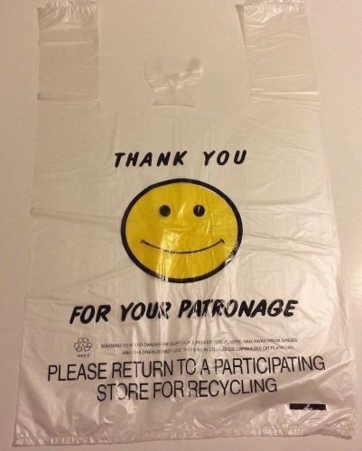 Plastic bags t-shirt happy smile face thank you 11&#034;x6&#034;x18&#034; retail shop(s) 300bag for sale