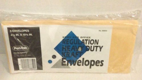 PenTab Regulation Heavy Duty Kraft 9 envelopes 4 1/2&#034; x 10 3/8&#034; New