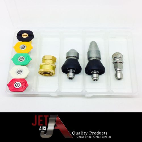 Jetter nozzles for plumbing sewer drain cleaner h/p water jet, 9 piece,1/4&#034; q/c, for sale