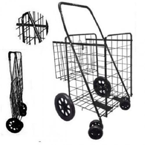 DLUX 8062 Foldable Black Cart &amp; Liner with Extra Basket and Front Swivel Wheels