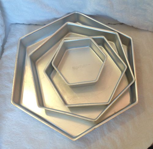 Hexagon 4 Cake Pan Set Hexagon Shaped Pans Baking Molds 2&#034; Wedding castle etc