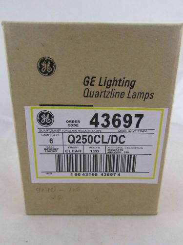 NIB Case Of 6 GE Quartzline Lamps/Bulbs, 43697, Q250CL/DC, Clear, 250W