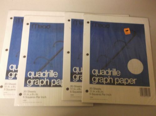 (4) Mead Quadrille Graph Paper 20 sheets 11 x 8.5  5 squares per inch
