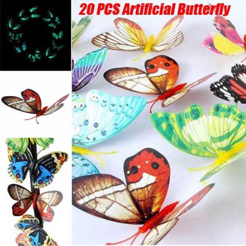20Pcs Lot 3D Artificial Butterfly Luminous Fridge Magnet for Decoration Random