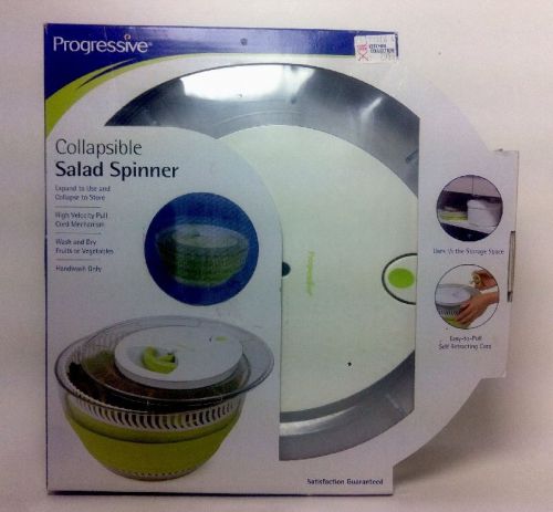 5-qt progressive collapsible salad spinner kitchen basket serving bowl green for sale