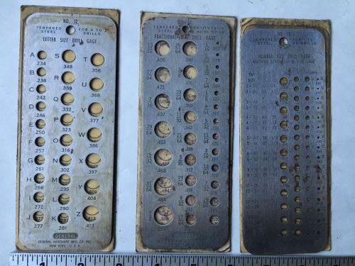 LOT OF 3 GENERAL #12,14 &amp; 15 MACHINIST DRILL GAGE(S) LATHE TOOLS