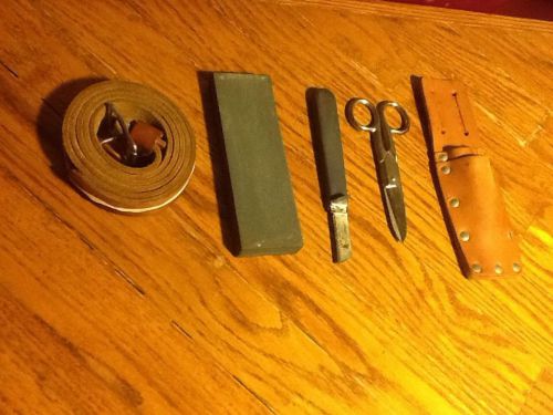 Leather Belt, Tool Pouch, Fiber Knife, Scissors and Sharpening Stone