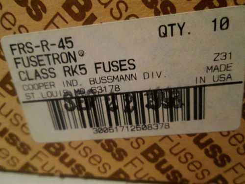 1 box of 10 buss fusetron frs-r-45 class rk5 fuses for sale