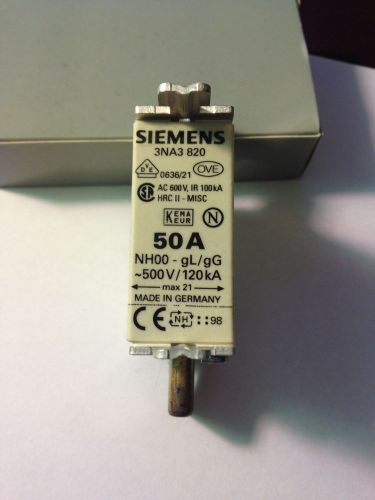 Details about  Siemens 3NA3 820 Fuse Link 50A AC 600V IR100kA NH100 gL/gG 500V
