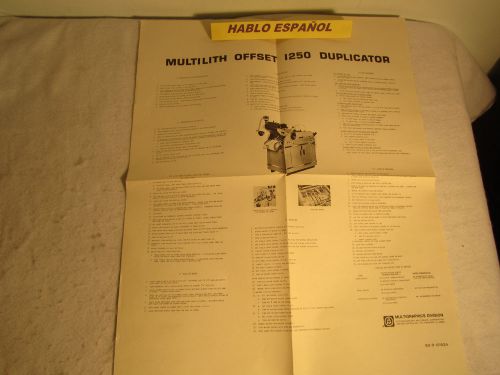 MULTILITH 1250 OFFSET PRESS. POSTER INSTRUCTIONS. heidelberg.TOKO. AB DICK