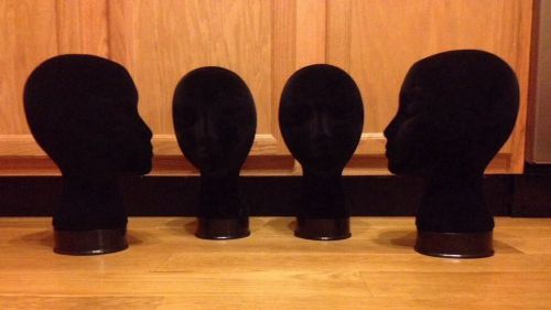 4 Mannequin Heads Lot ~ Hsn ~ Black Velvet ~ Multiple Uses (Wigs, Paintball)
