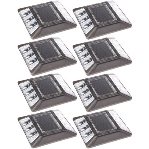 8 Pack White Commercial Aluminum Solar Road Stud Path Dock LED Light with Anchor