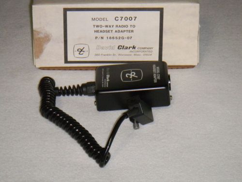 NEW David Clark Model C7007 Two-Way Radio To Headset Adapter P/N 18652G-07 NOS