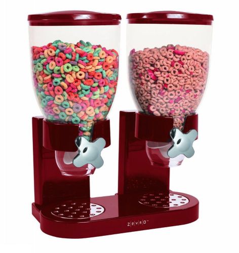 Dry Food Dispenser Dual Cereal Oatmeal Granola Kitchen Pantry Red Storage Home