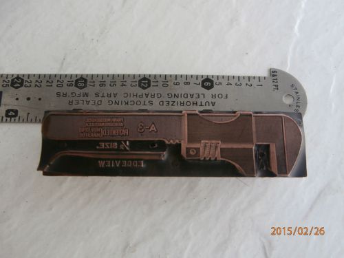 LETTERPRESS PRINTING BLOCK FRANK MOSSBERG A-3 BICYCLE WRENCH MECHANIC TOOL