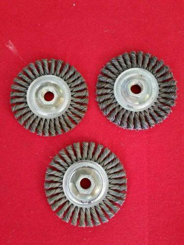 Weiler 4&#034; Knot Wire Brush 5/8&#034; Threaded Lot Of 3 New Perfect For Angle Grinders