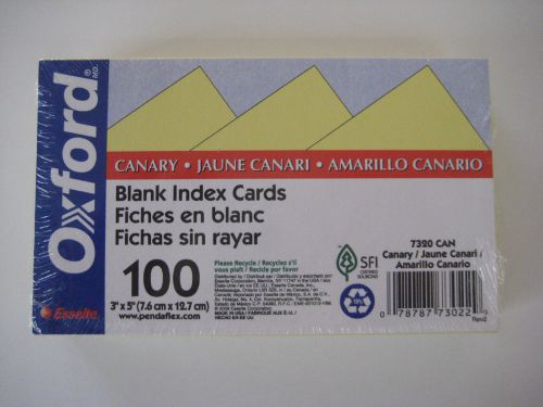 New sealed 100 esselte oxford blank 3 x 5 index cards yellow / canary for sale